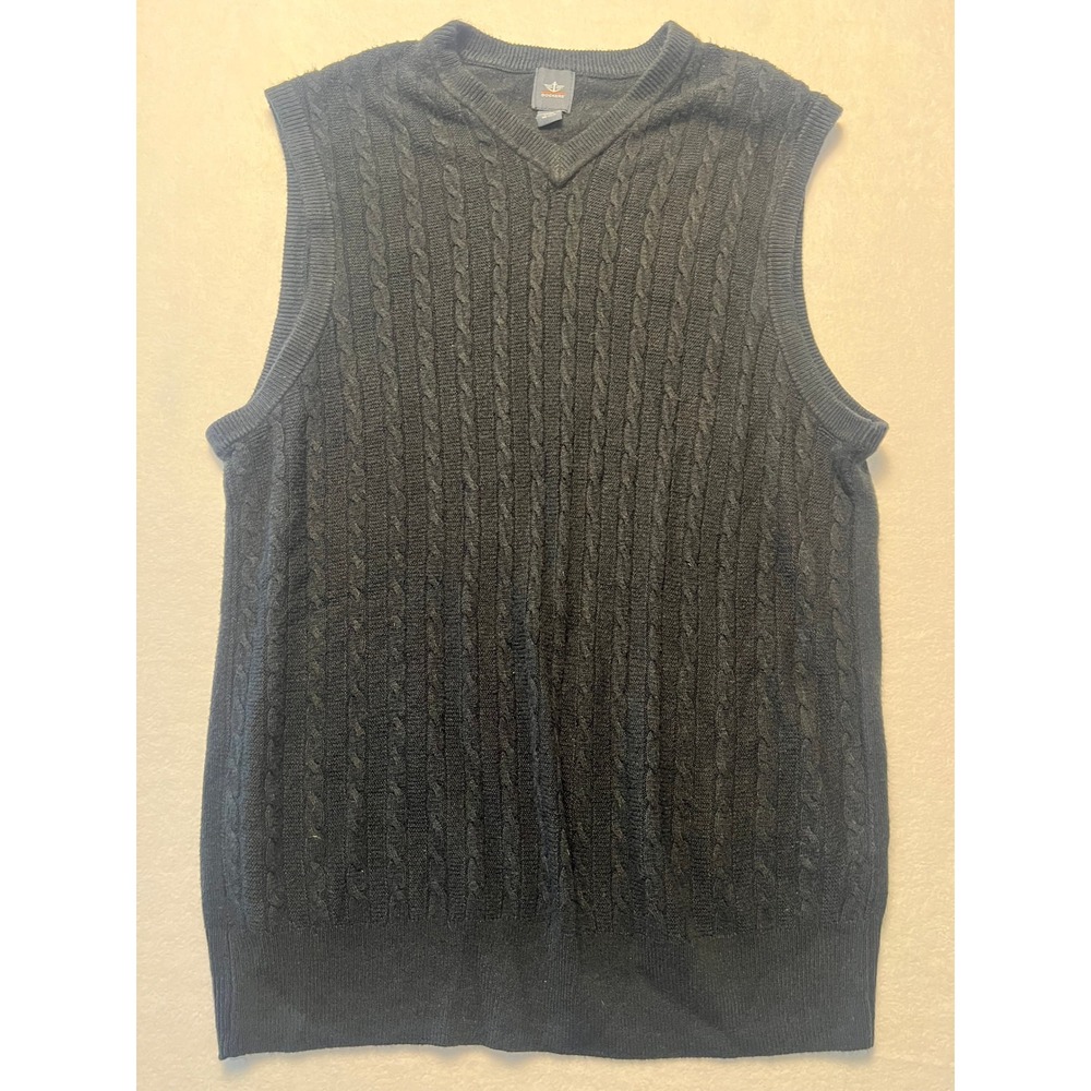 Dockers L Sweater Vest Preppy Black Cable Knit V-Neck Sleeveless Vest Academia